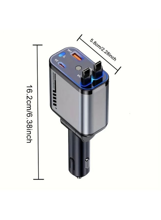 1pc Car Charger Dual Fast Charging Star Projection Retractable Cable 4 Devices Simultaneous 160 Degree Rotatable Head - Image 2